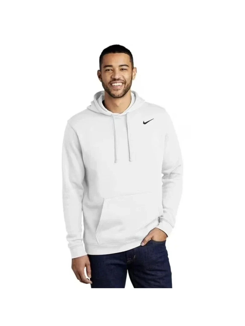 Nike Mens Club Pull Over Hoodie White/Black 611457-100 Size XL